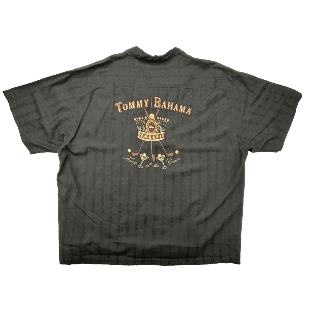 Tommy Bahama Shirt Mens 2XL Silk King of the Green Golf Embroidered Black